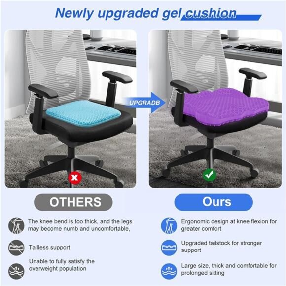 Gel Seat Cushion Large Office Chair Wheelchair Car Pad Tailbone Back Pain Relief - Picture 4 of 7